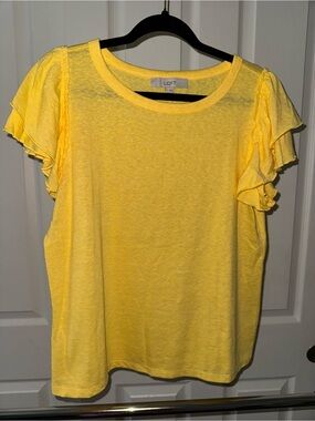 LOFT Yellow Ruffle Sleeve Short-Sleeve Tee